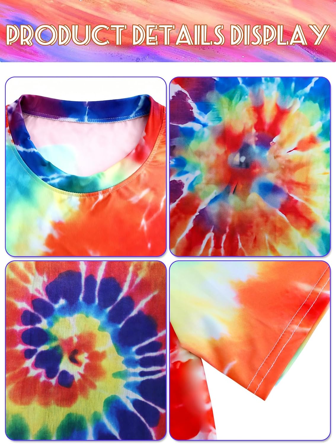 Hippie Costume for Men 60s 70s - Tie Dye Shirt with Fringe Vest & Wig Set, Retro Outfit sets for Carnival - Image 5