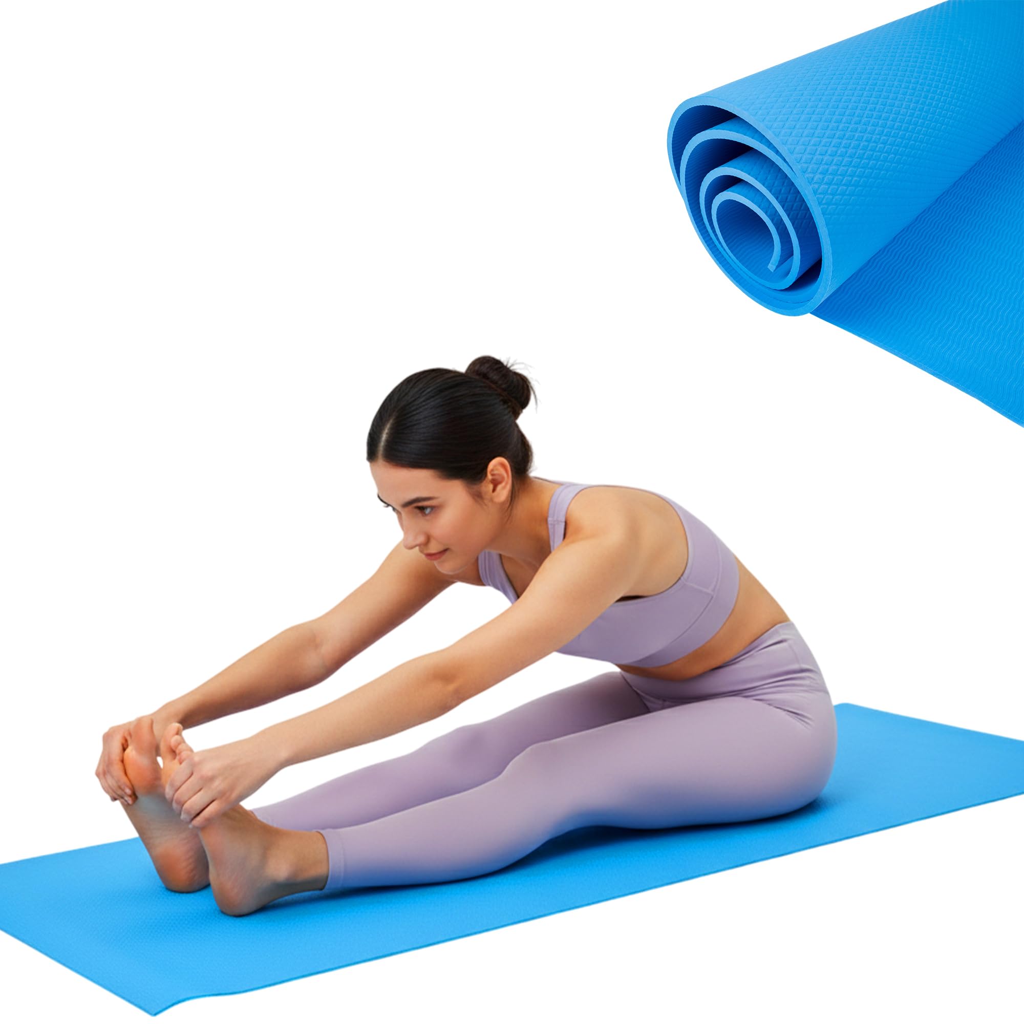 Prakishini Extra Thick Yoga Mat for Women & Men - Anti-Slip High Density Foam Cushion Support for Joints & Knees - Lightweight Portable Exercise Mat for Yoga Pilates & Home Workout - Blue-image-34