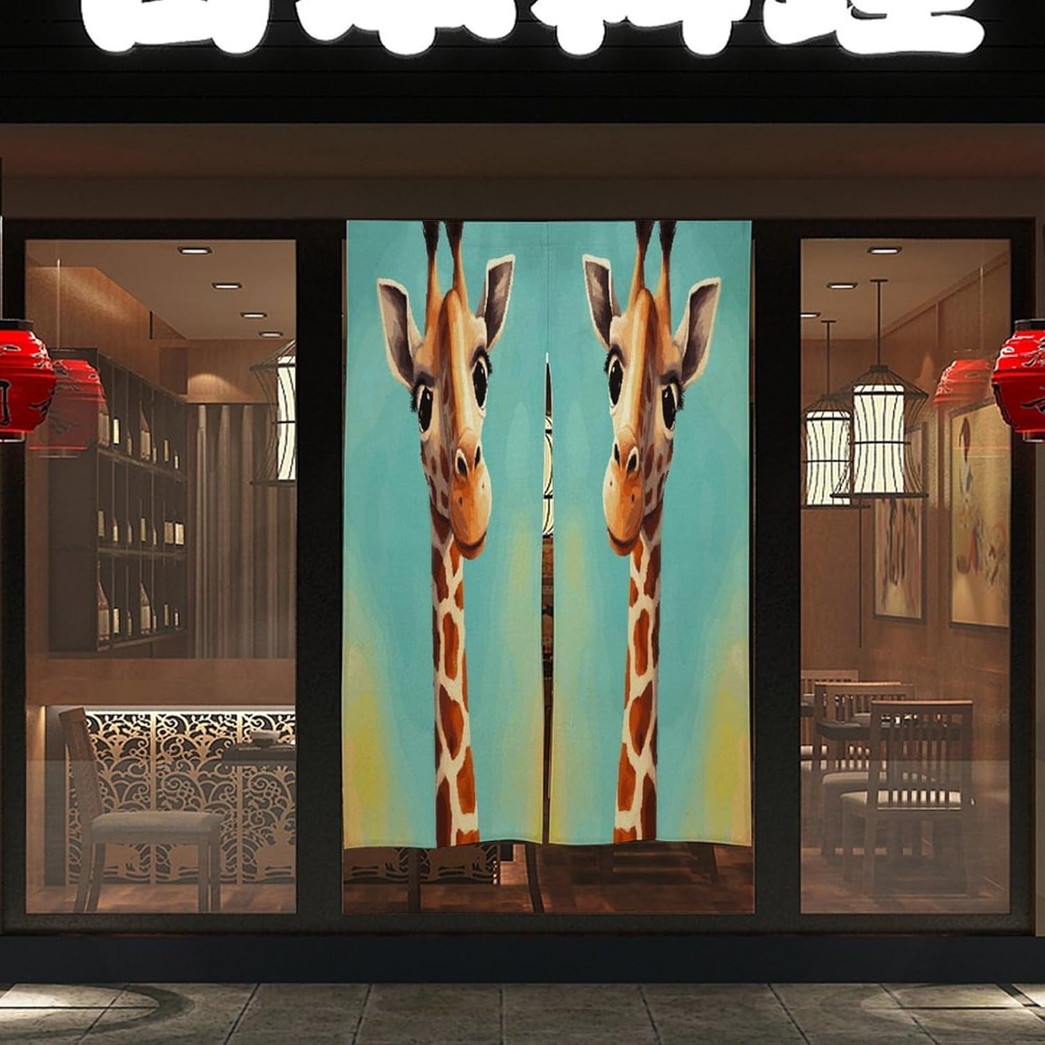 Funny Giraffe Art Door Curtain Printed Doorway Noren Japanese Style Doorway Room Divider Curtains for Privacy Partition Divider Kitchen Home Decorations Wall Hanging