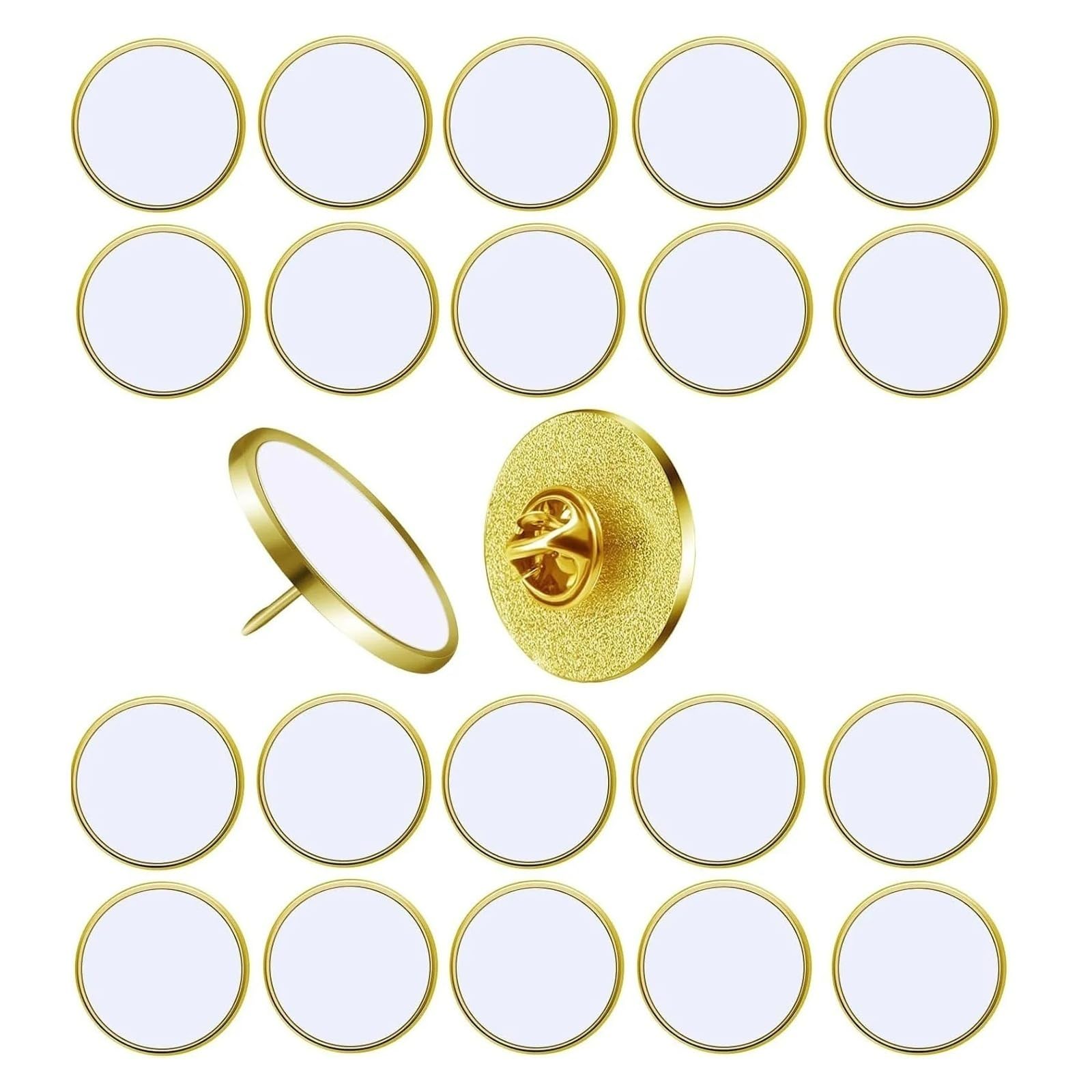 100 szt. szpilek sublimacyjnych, okrągłe guziki sublimacyjne, gotowe do użycia z szpilkami, zestaw do samodzielnego przypinania guzików Produkcja DIY(Gold)