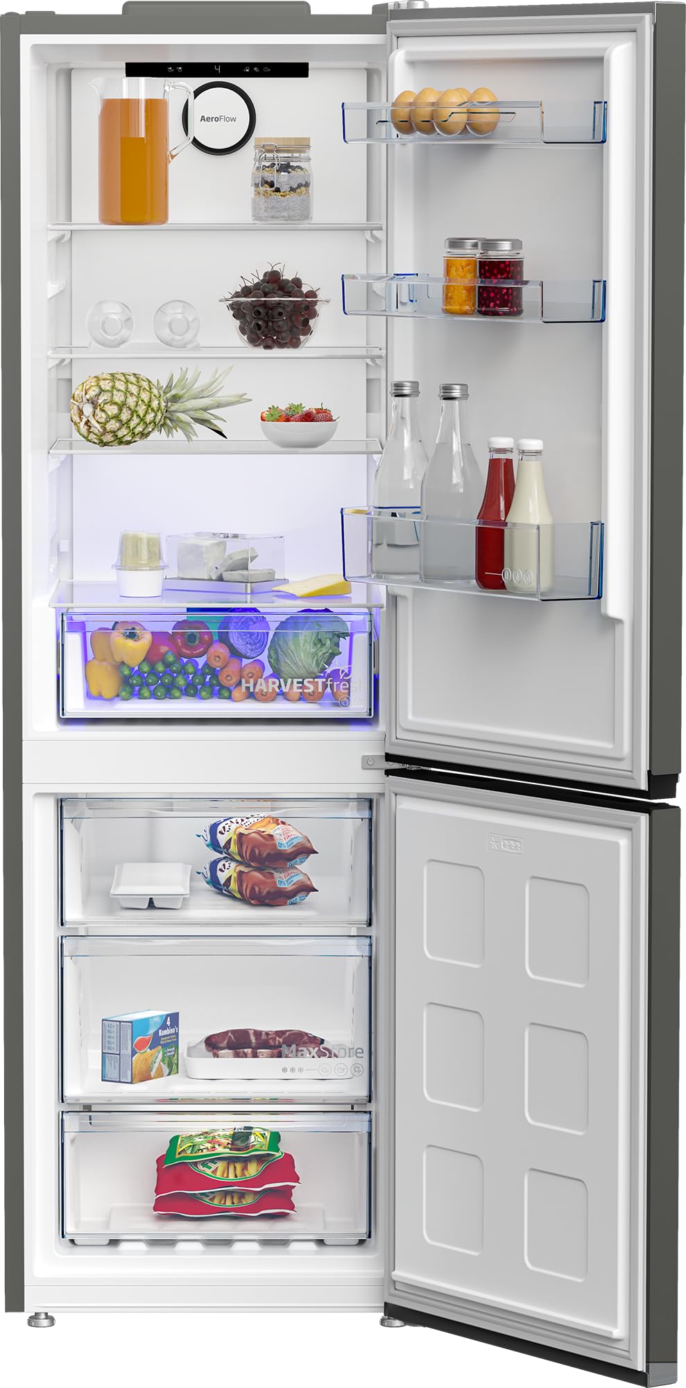 Beko - B5RCNA365HG - Frigorifero Combi 1,85metri, Classe D, Total NF, Compressore ProSmart™Inverter, Digitale interno, Metal Grey, AeroFlow, HarvestFresh, 36dbA