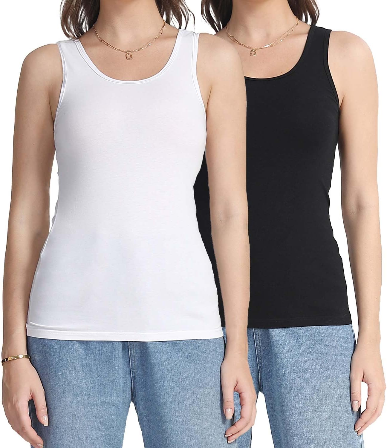 wirarpa Women's Tank Tops Cotton Undershirts Comfy Camis Base Layer 2-Pack