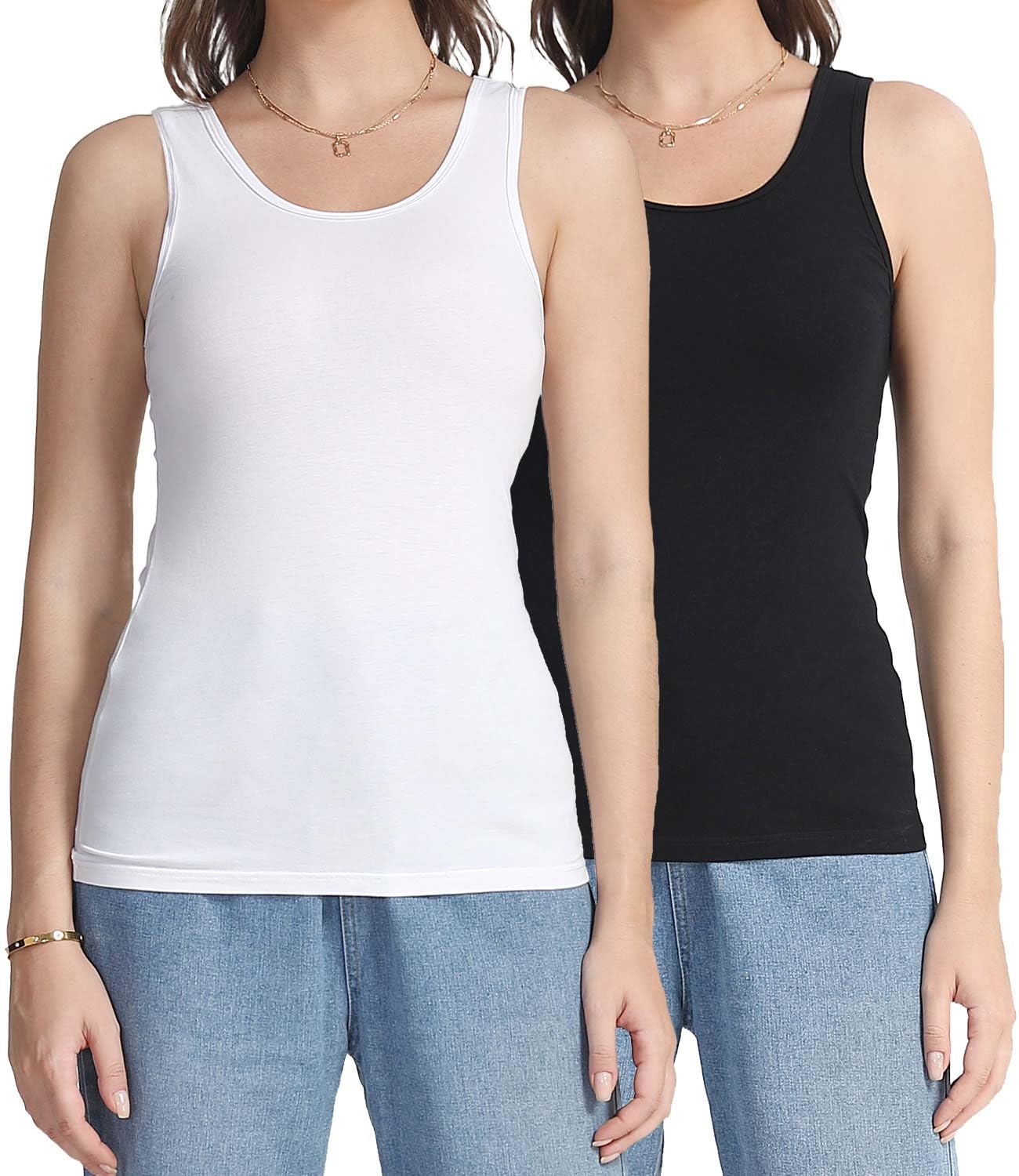 wirarpa Women's Tank Tops Cotton Crew Neck Comfy Basic Solid Casual Cami Tanks 2 Pack