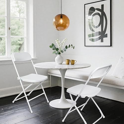 Miniatura 2 de Paquete de 6 sillas plegables de plástico blanco, capacidad de 350 libras, silla comercial portátil con marco de acero para oficina, boda, fiesta,