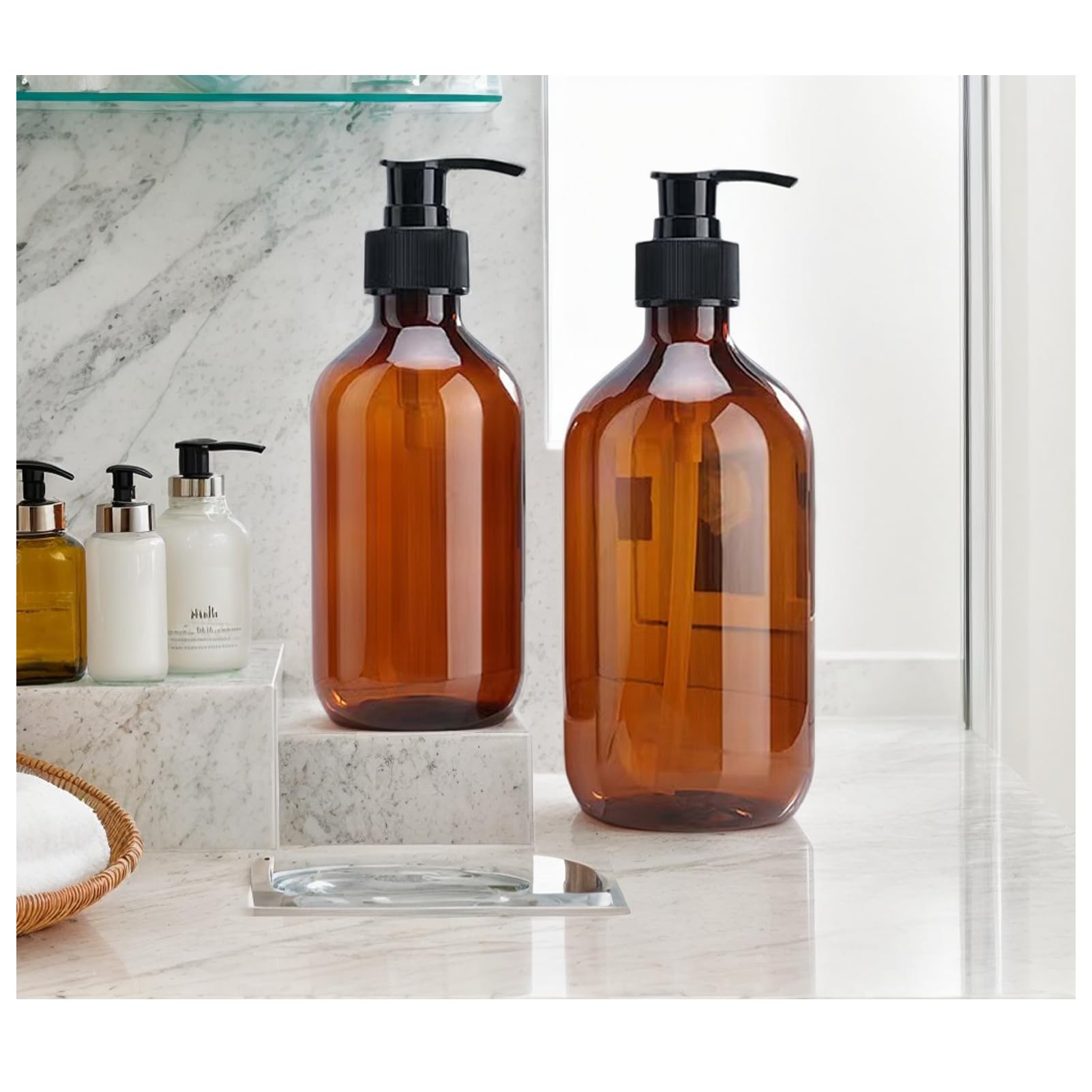 2 Pack Soap Dispenser Bottle with Pump, 300ml Hand and Dish Soap Dispenser, Refillable Liquid Hand Jar Dispenser for Bathroom, Countertop, Kitchen, Laundry Room (Brown)