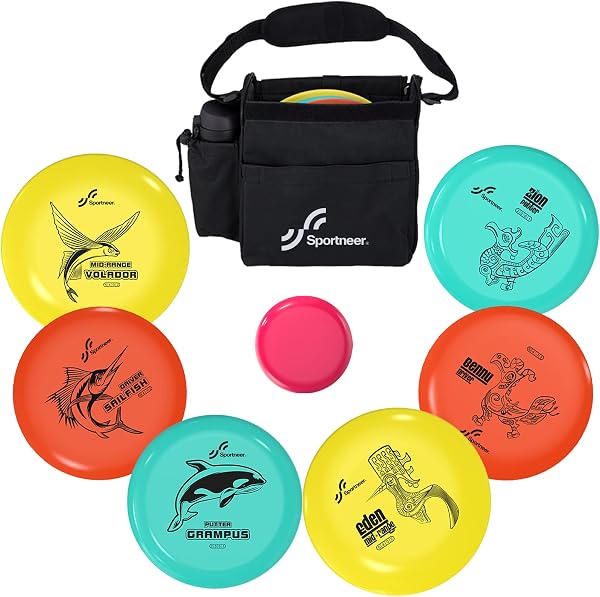 Sportneer Disc Golf Kit de démarrage de Disque de Golf avec 2 Drivers, 2 Moyens, 2 putters, 1 Mini marqueur de Disque, avec Sac de Rangement de Disque pour débutants (la Vie Marine) - 1