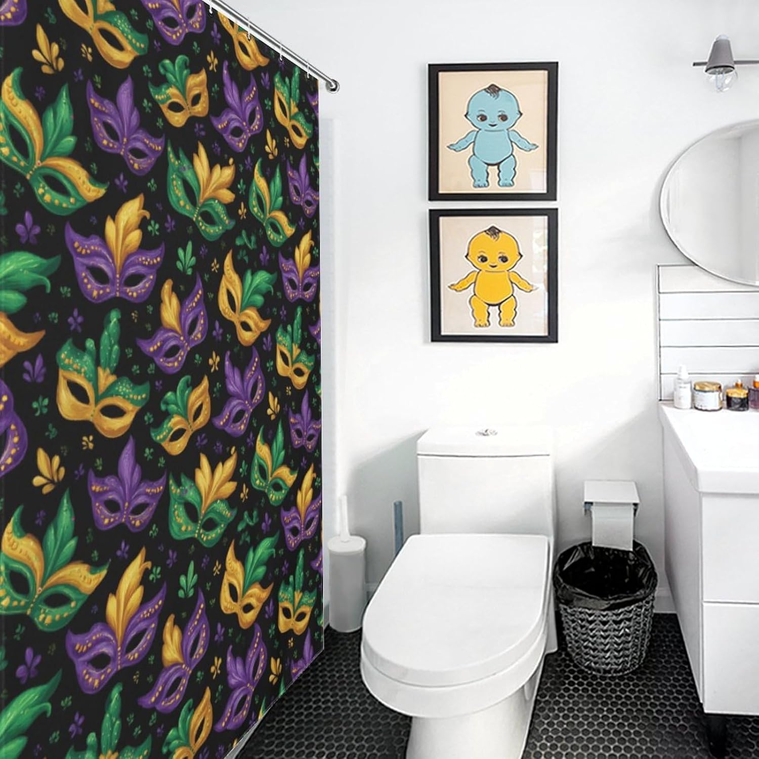 Mardi and Gras Mask Shower Curtain 46.85x70.87Inch（119x180cm） Polyester Bath Curtain Shower Curtains Printed Decorative
