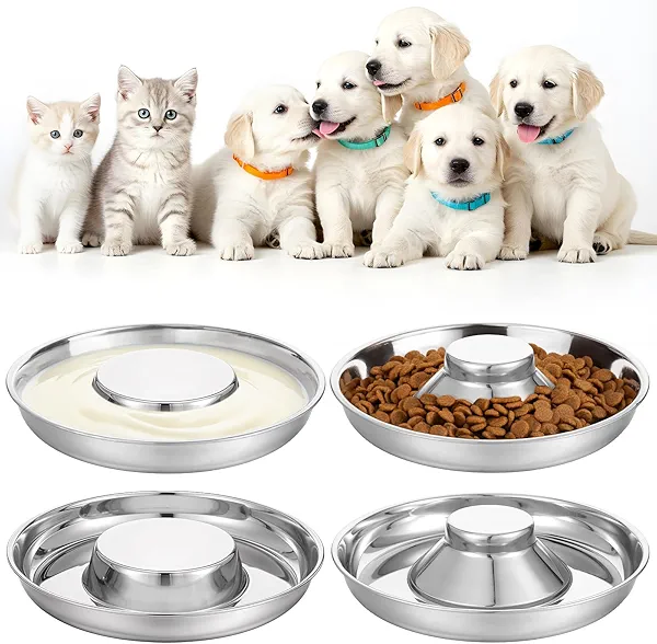 4 Pack Stainless Steel Dog Bowls, Metal Dog Bowls Set for Food and Water, Whelping Supplies Puppy Plate Feeding Dishes Pet Bowl for Multiple Dogs/Kittens/Rabbit Small Pet
