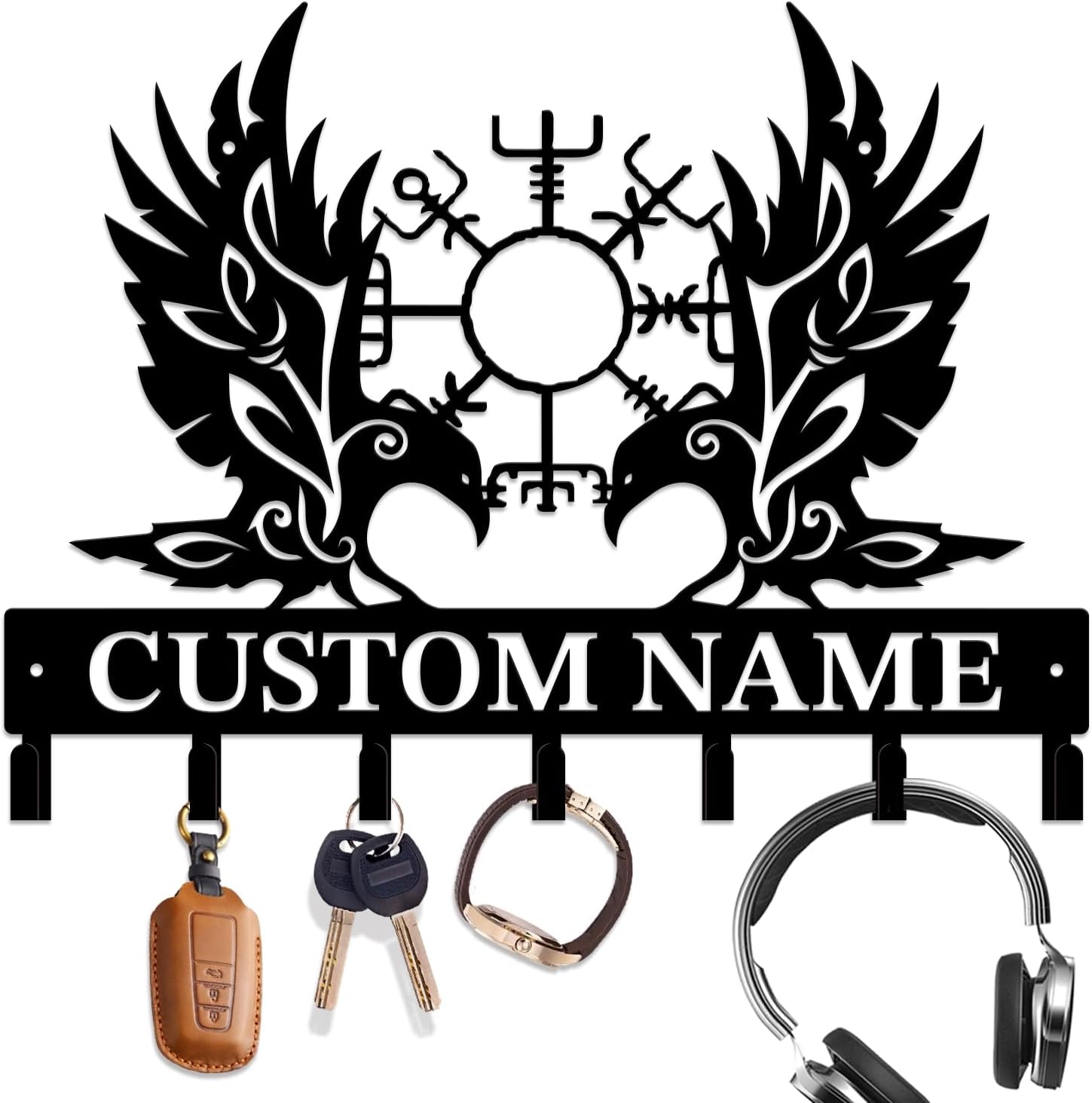 Personalized Viking Crow Metal Wall Keys Hooks Decor holder-Crow