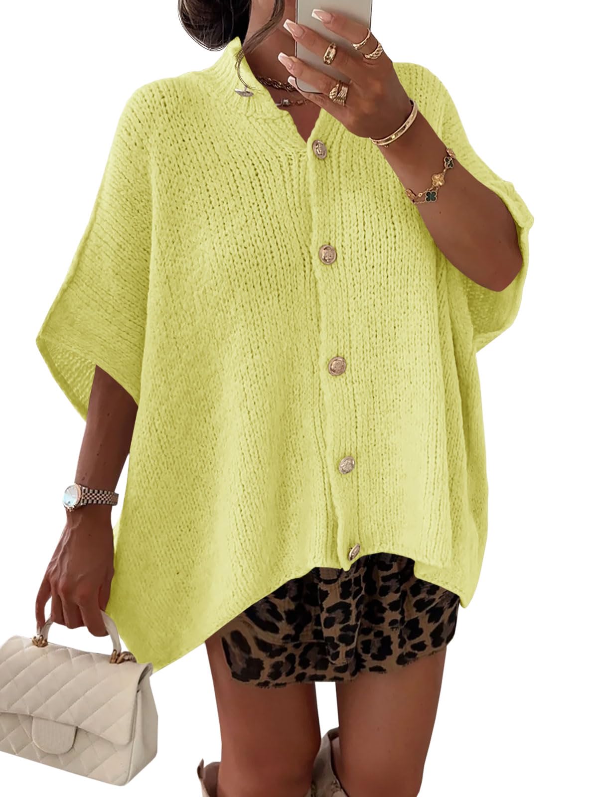 Saodimallsu Womens Short Sleeve Cardigan Sweaters Button Down Lightweight Knit Cardigans