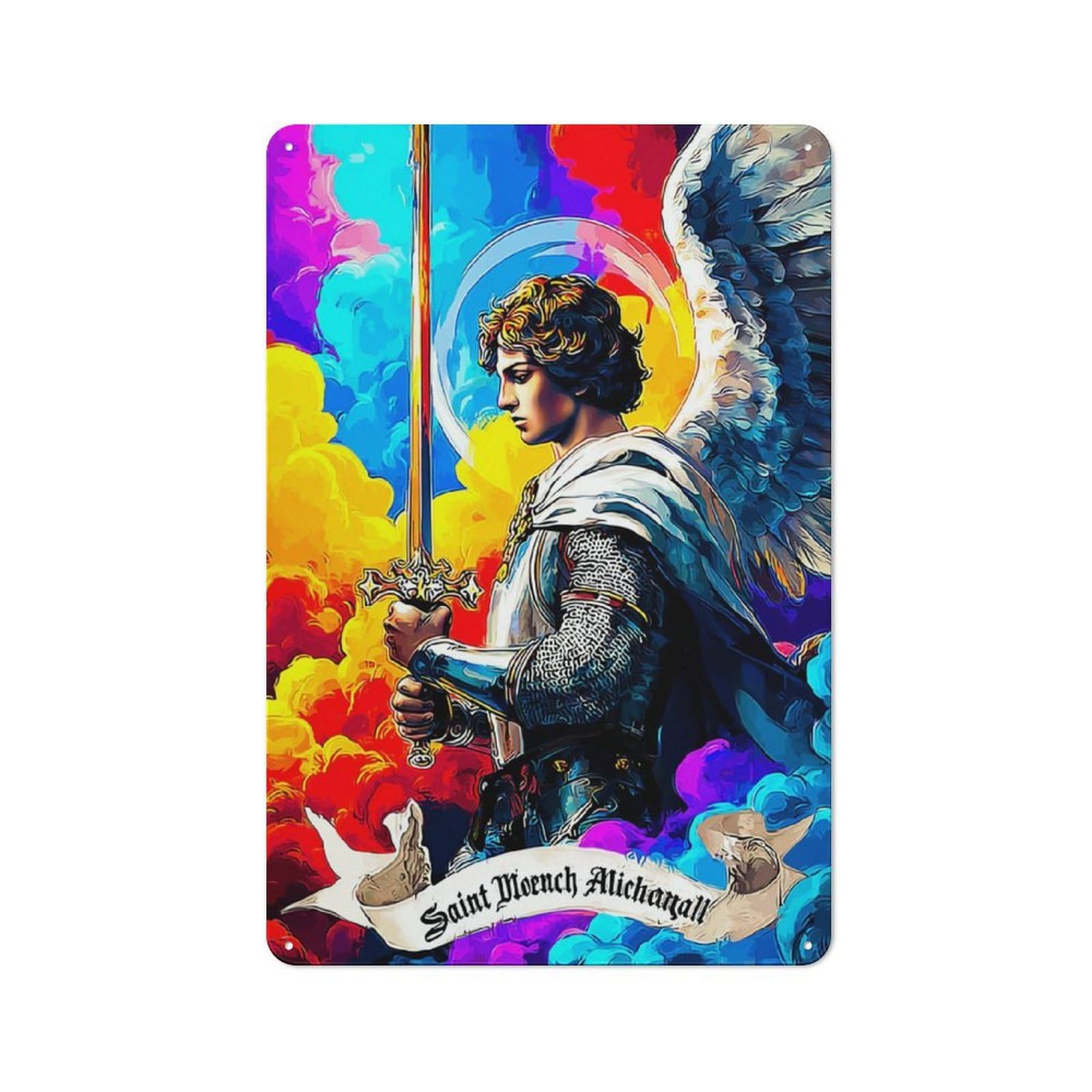 Junmoney Saint Michael Angel Of Justice Metal Wall Sign 30X20cm, Retro Decor For Hallway Wall, For Wall Display Collectors