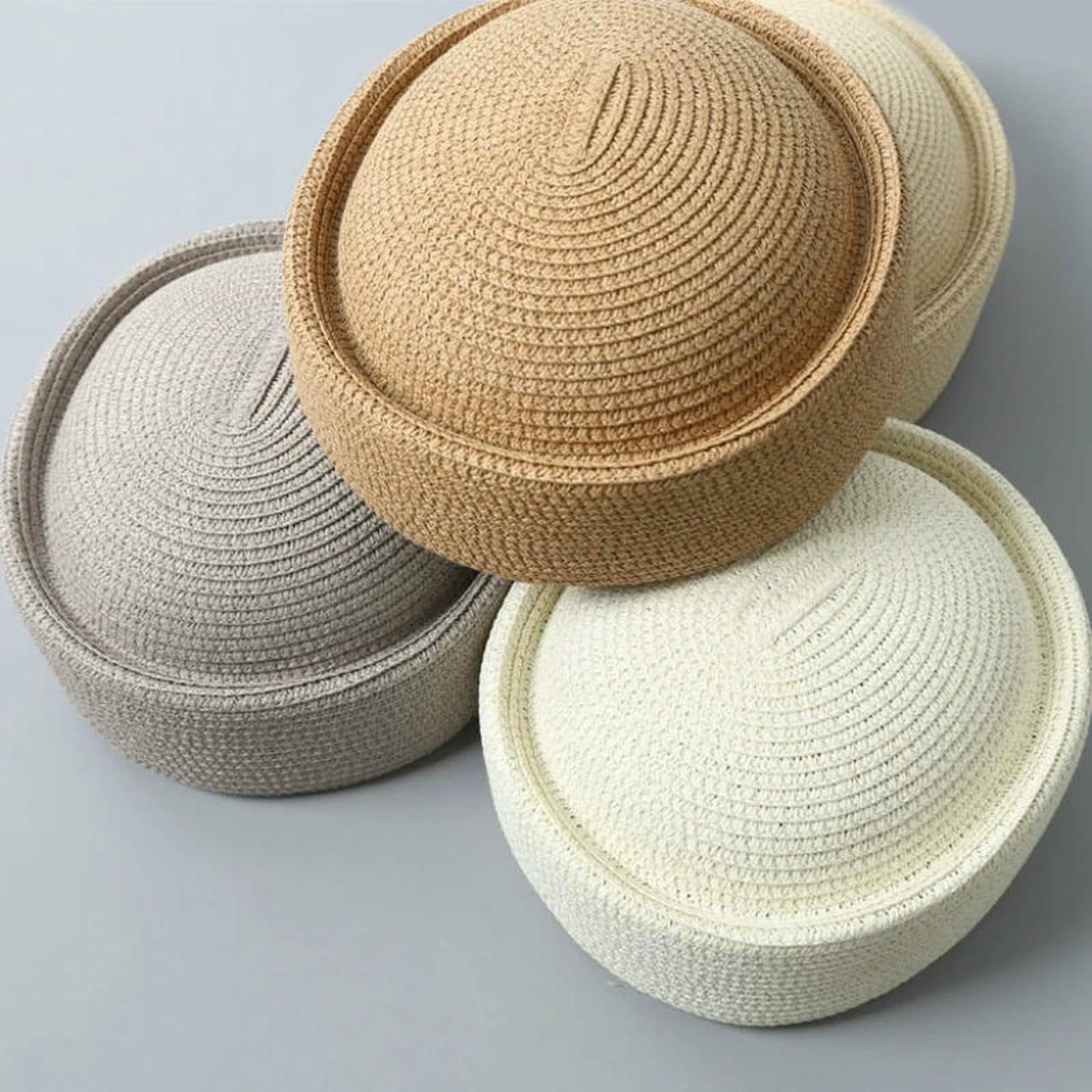 Cappello da Pescatore Berretto Straw Pillbox Hat Summer Beret Retro Wedding Party Fedora Hostess Designer Millinery Hat-Dark Blue Blue-55-58cm