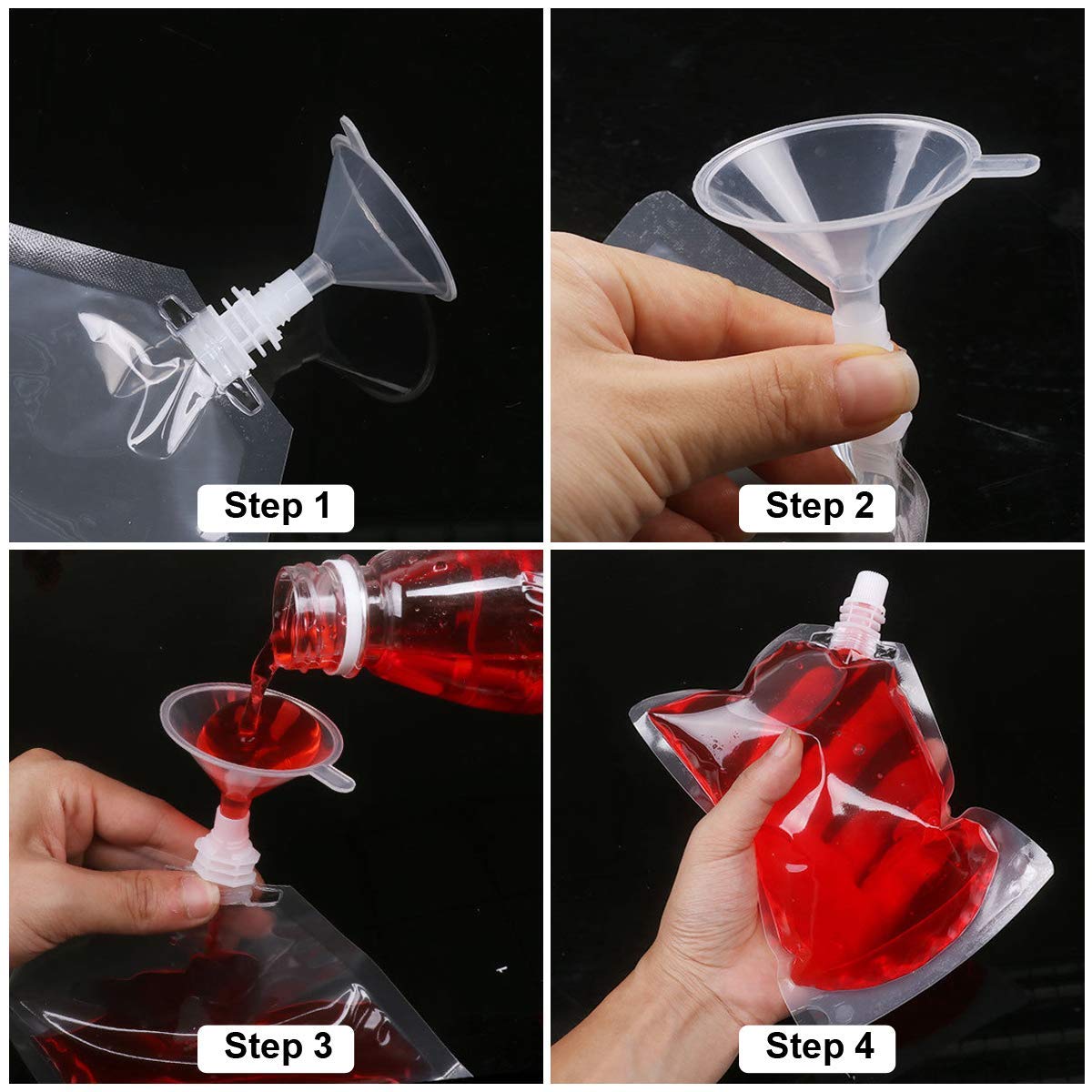 Juego de Bolsas de Agua de Plástico Transparente 250 ml con Embudo para Vino Camping