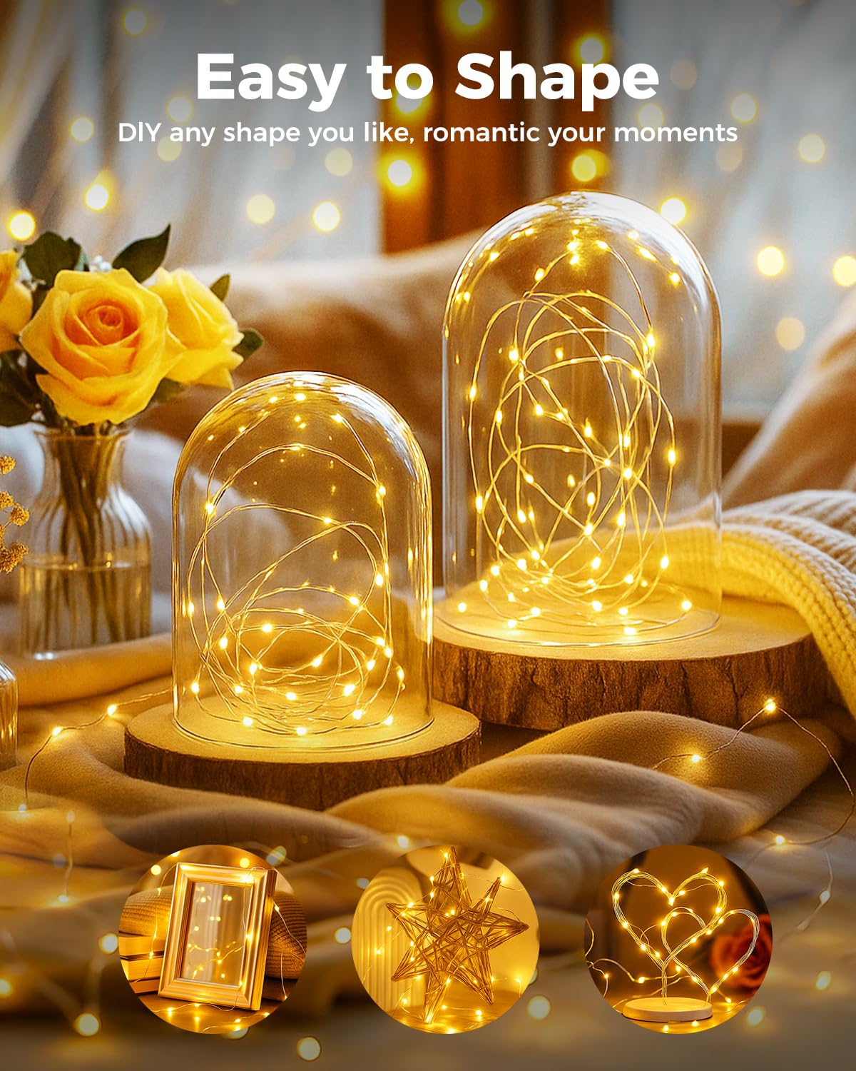 btfarm Lichterkette batteriebetrieben, 20 LEDs, Mini-Lichterkette, wasserdicht, Silberdraht für Einmachgläser, Tafelaufsatz, Tischdekoration, Schlafzimmer, Weihnachtsdekoration, Warmweiß, 50 Stück