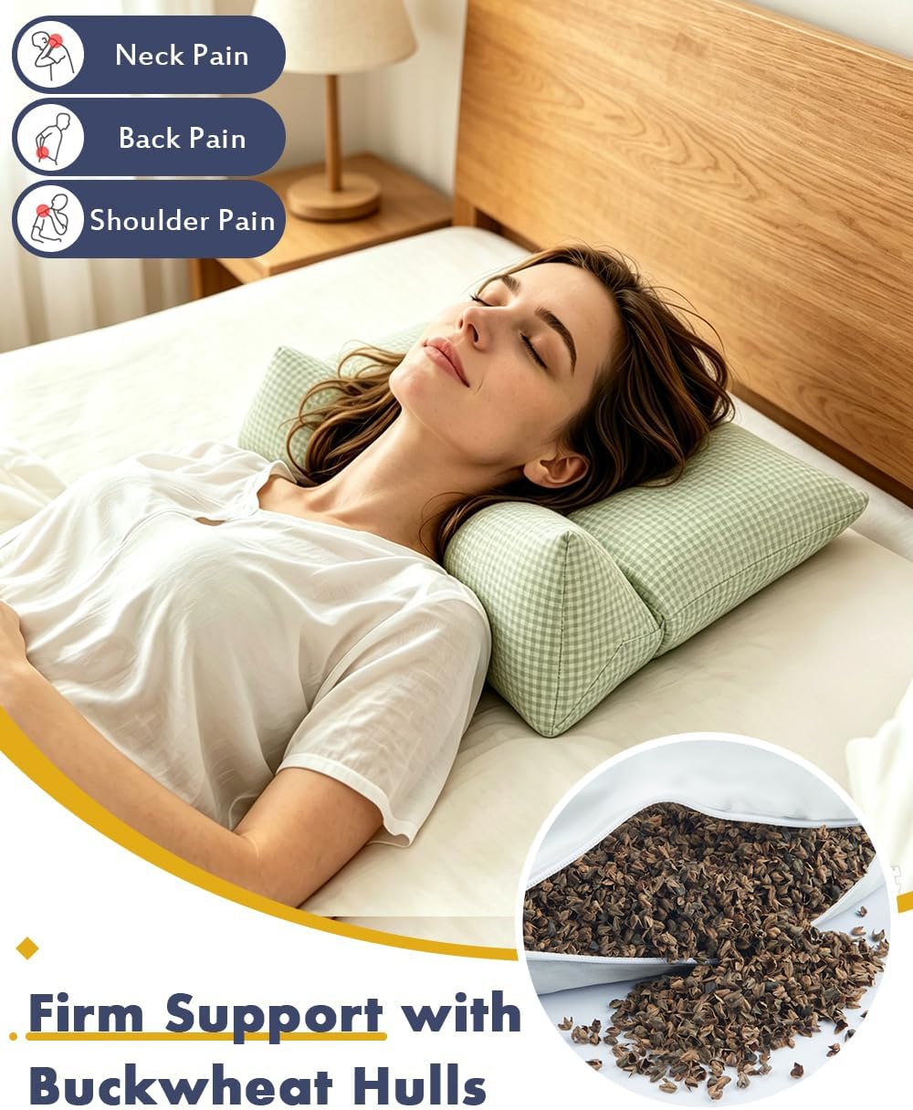 2-in-1 Adjustable Buckwheat Hull Neck Pillow for Sleeping Firm Support