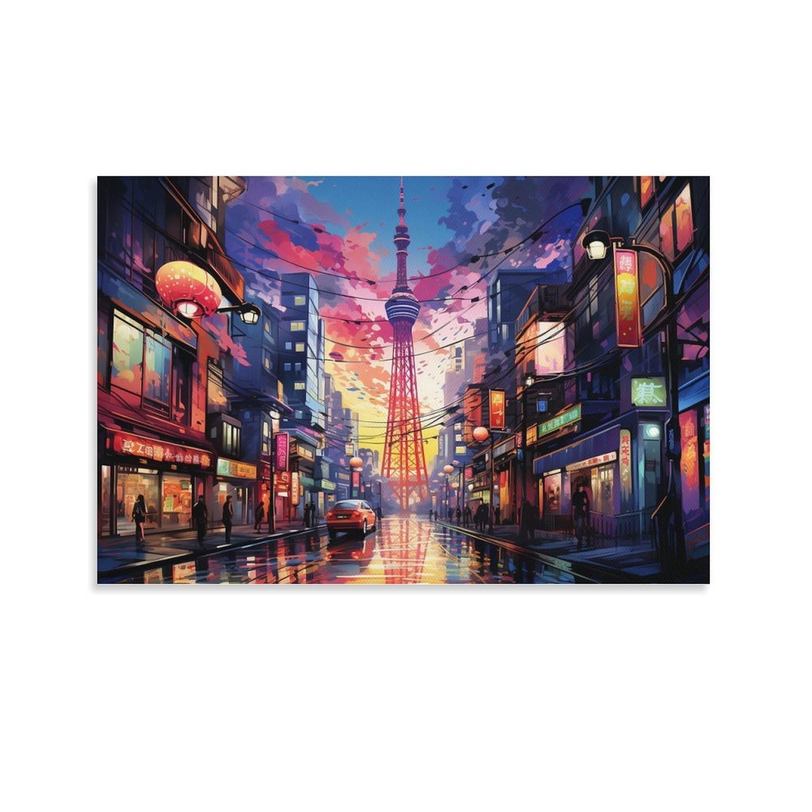 CPLVKWRQJ Bright Magical Colorful 1 Piece Vibrant Tokyo Street at Night Canvas Wall Hanging - Living Room Gallery Wall Focal Point Fade Resistant Decor 08x12inch(20x30cm)