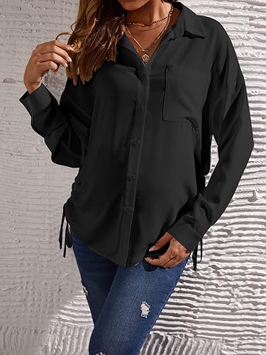Miniatura 3 de OYOANGLE Blusa de maternidad para mujer, con bolsillo frontal, manga larga, dobladillo con cordón