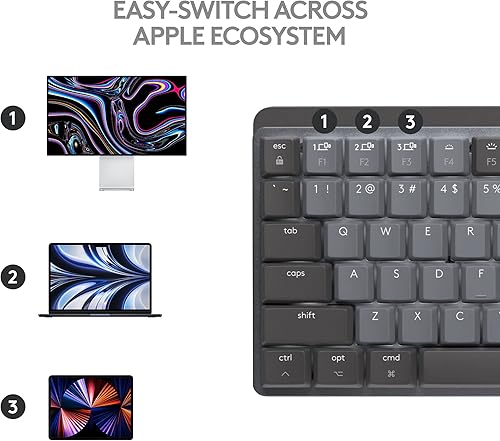 Miniatura 6 de Logitech MX - Mini teclado mecánico iluminado, interruptores de perfil bajo, teclas táctiles silenciosas, Bluetooth, USB-C, Apple, iPad gris