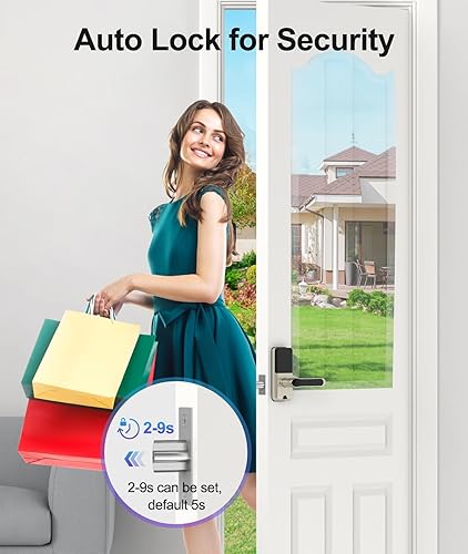 Miniatura 6 de Cerradura de puerta de entrada sin llave, cerradura de puerta inteligente con asa, cerradura de puerta biométrica de huellas dactilares 4 en 1,