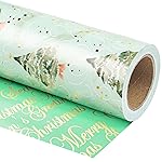 WRAPAHOLIC 30 Inch Reversible Green Christmas Wrapping Paper - 30 Inch x 33 Feet - Watercolor Green Christmas Tree Wrapping Paper with Metallic Foil Shine for Holiday, Party, Celebration
