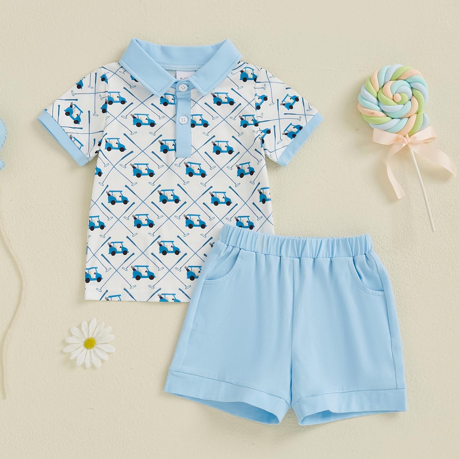 Chloefairy Toddler Baby Boy Golf Outfit Short Sleeve Golf Cart Polo T Shirts Top Shorts Set 2Pcs Golf Theme Summer Clothes - Image 2