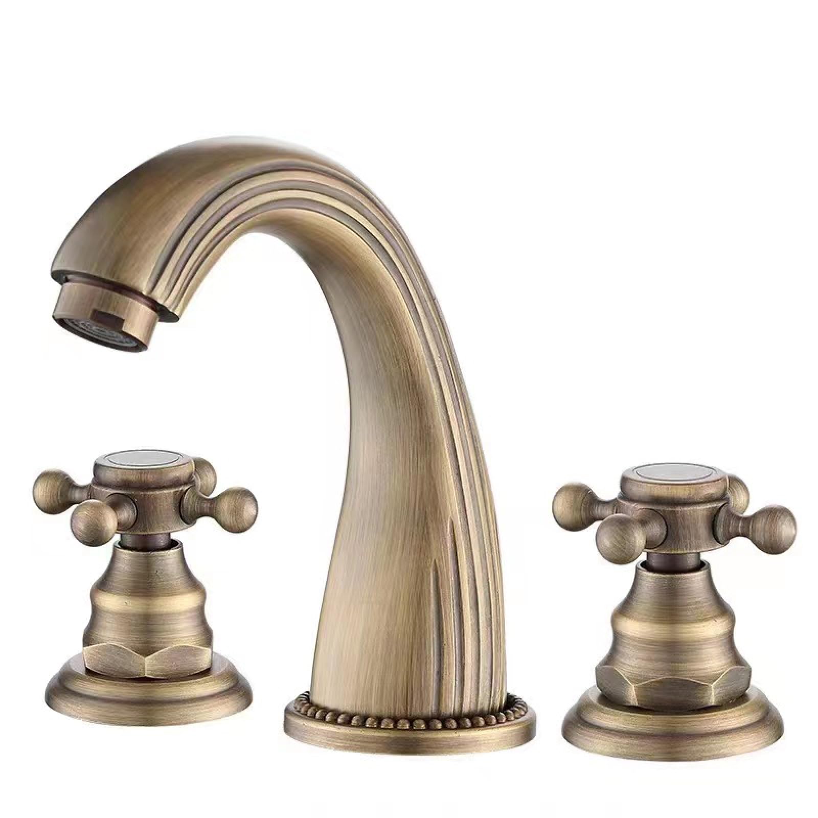 Robinet de lavabo en laiton antique 3 trous style rétro chic haut de gamme