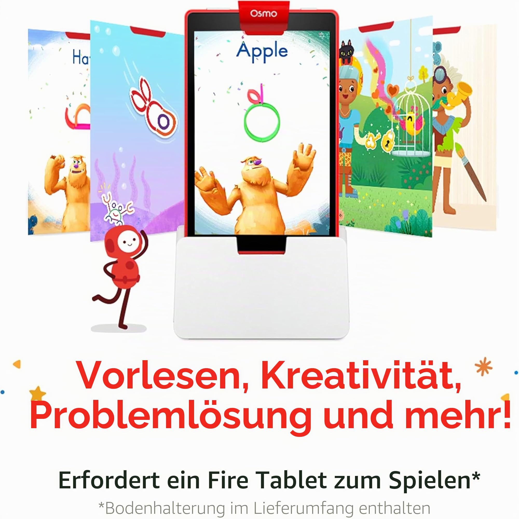 Osmo - Little Genius Starter Kit für Fire-Tablet - 4 Lernspiele - 3-5 Jahre - Buchstaben, Laute, Kreativität - digitales Spiel mit echten Spielsteinen - (inkl. Osmo Basis für Fire) - deutsch übersetzt