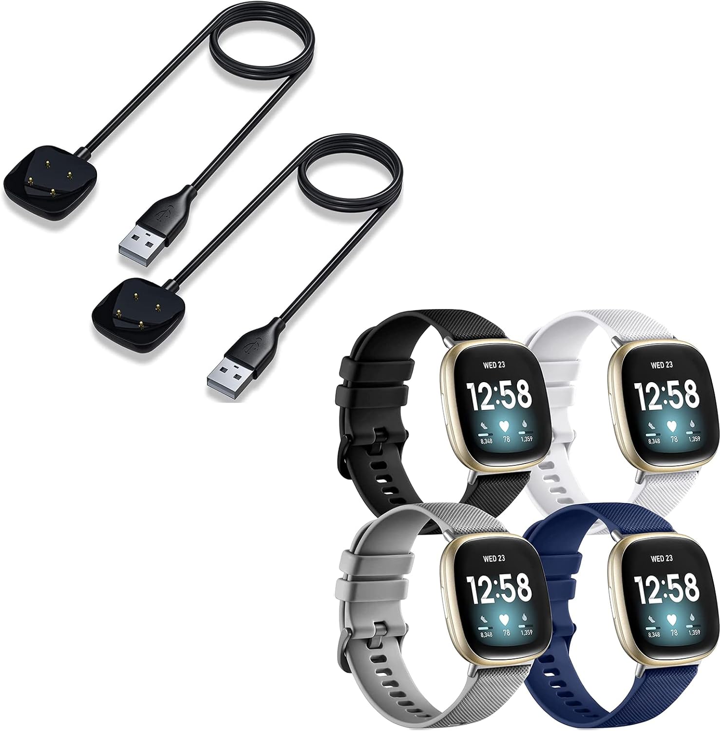 Maledan 2-Pack Charger and 4-Pack Silicone Sport Bands Only Compatible with Fitbit Versa 3/Fitbit Sense Smart Watch : Cell Phones & Accessories