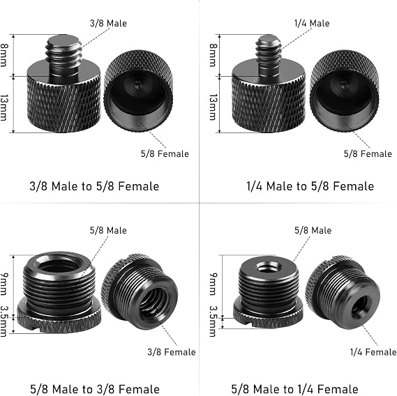 Mic Stand Adapter Set,8 Pcs Mic Thread Adapters-5/8 Female to 3/8 Male and 3/8 Female to 5/8 Male, 5/8 Female to 1/4 Male and 1/4 Female to 5/8 Male-Screw Adapter for Microphone Stand Mic Boom Arm