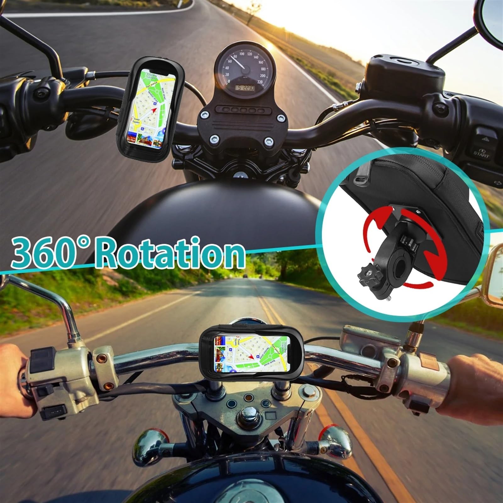 Supporto Cellulare Moto Borsa Manubrio Porta Telefono Impermeabile Girevole A 360° Telaio Anteriore Bici Navigazione Facile Smartphone Universale(Nero)