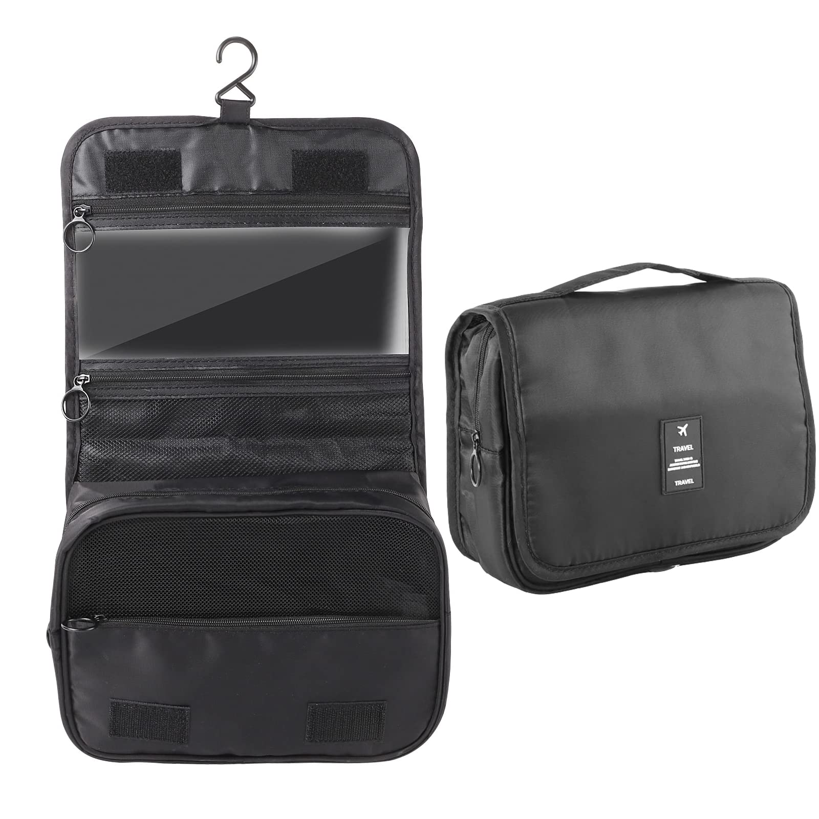 Hanging Toiletry Bag Men and Women, Foldable Waterproof Travel Toiletries Bag, Large Black Mens Travel Bags for Toiletries, Makeup Bags Travel, Cosmetics Bags, Shaving Kit, Bathroom Organizer Kit, Black, foldable and hanging-image-34