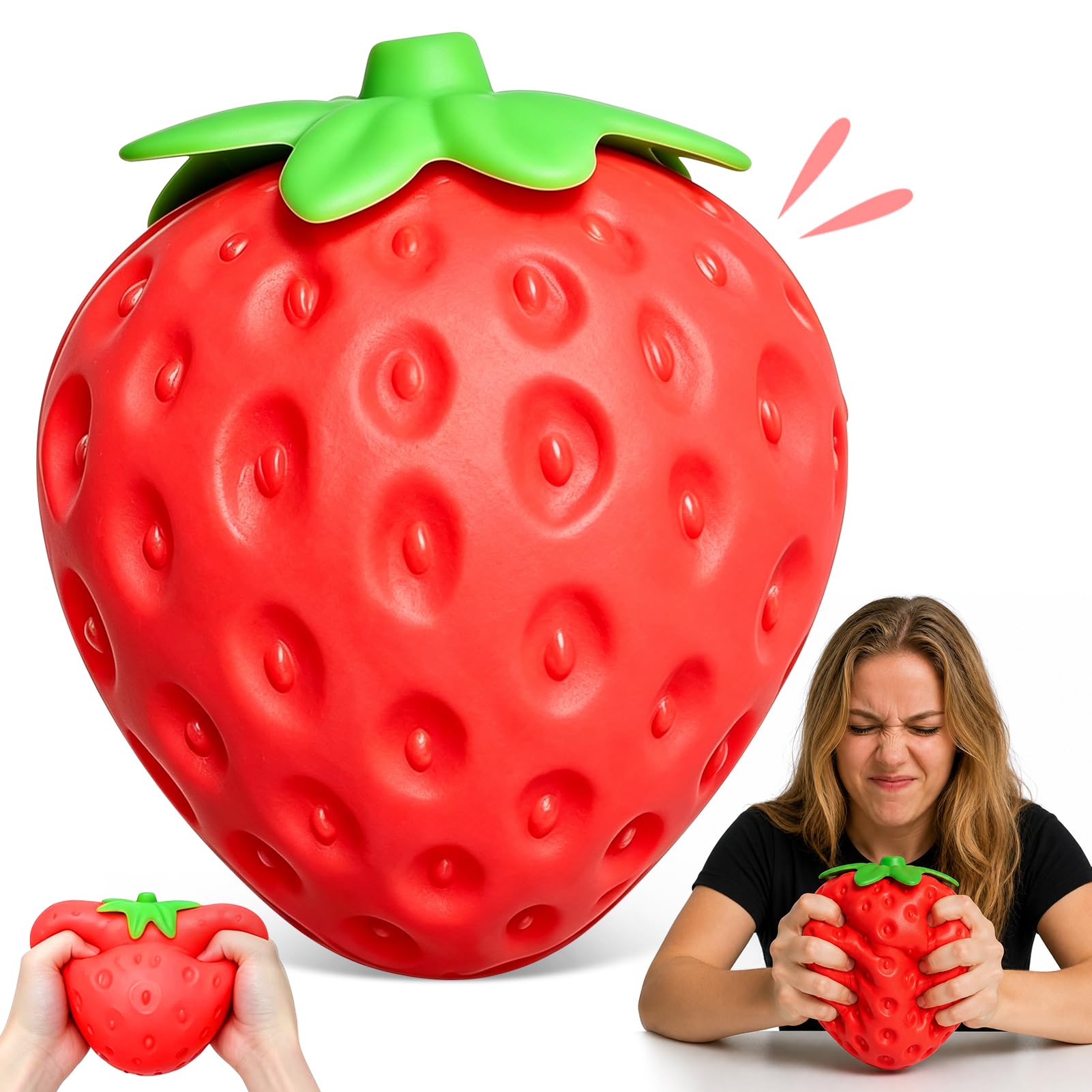 8in Giant Strawberry Squishy - Big Strawberry Squishy Stress Ball - Anxiety Relief Fidget Toy Sensory Toys - Soft Squeeze Decompression Dough - for kids & adults Home Office Classroom Relaxation
