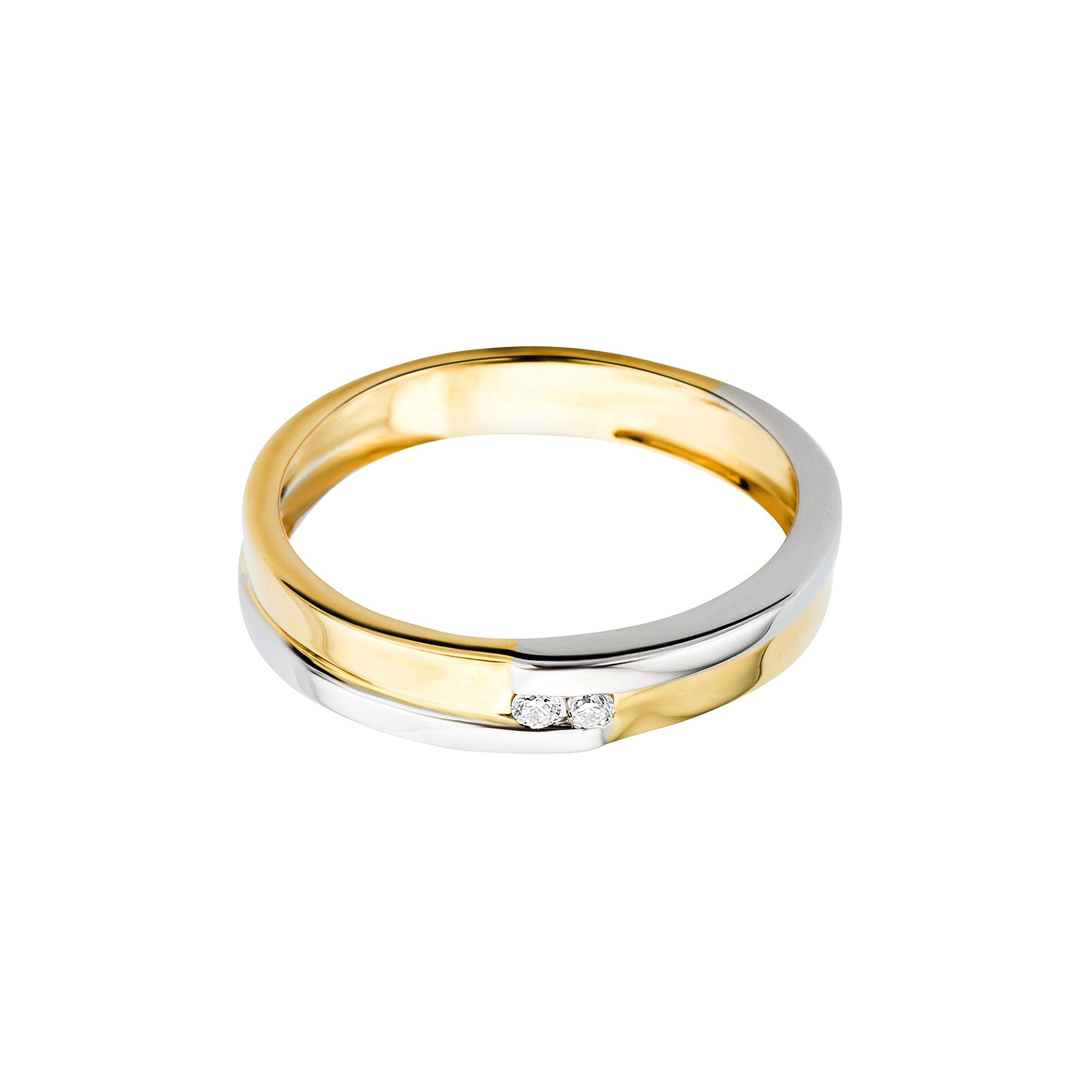 Orovi Pierścionek damski, dwukolorowy, żółte złoto i białe złoto 0,03 ct, diament, obrączka ślubna, 14 karatów (585) złoto i diamenty brylanty, 52 (16.6), Złoto, Diament