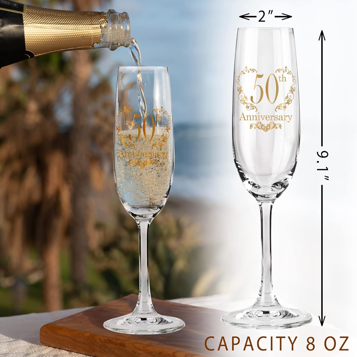 50th Wedding Anniversary Champagne Flutes, Couple Gifts for Anniversary, Wedding Anniversary's Champagne Flutes Glasses Set of 2, Married Couples Gifts, Anniversary's 50th Gift for Parents - Image 2
