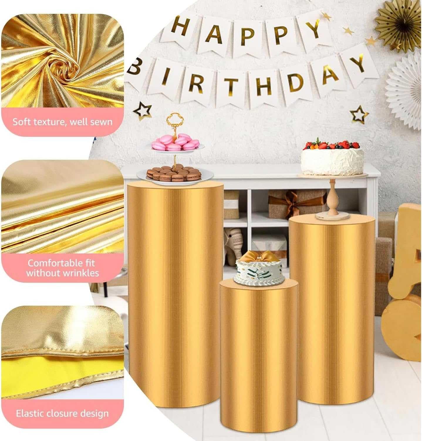 Juego de 3 Soportes cilíndricos Blancos: pedestales Redondos para exhibir Pasteles y Flores para Bodas, cumpleaños, Baby Showers, Halloween y Eventos navideños