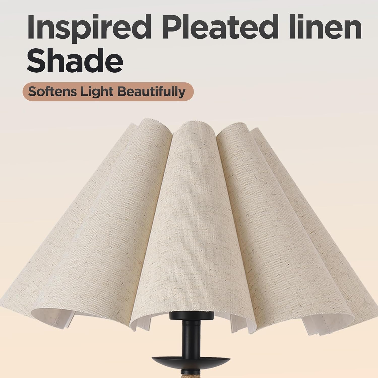 Boho Table Lamp,22.5" Farmhouse Minimalist Accent Lamp with Oatmeal Petal Shade & Handmade Rattan Rope Black Metal E26 Socket Base, Bedside Desk Lamp for Bedroom, Living Room,Home Decor