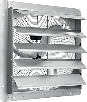 24'' Exhaust Fan, Wall Mounted Attic Fan with Variable Speed, 3320 CFM, Automatic Shutter, Ventilation and Cooling, Silver, Fan Only