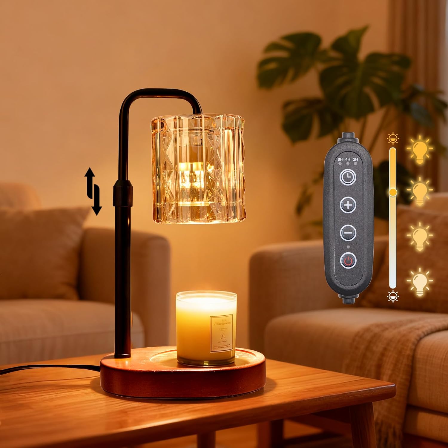 Candle Warmer Lamp with Timer and Dimmer 4-Level Dimmable Flower Light Heat Lamp for Jar Candles Adjustable Height Modern Cute Home Decor for Living Room Bedroom(Gold-Square)