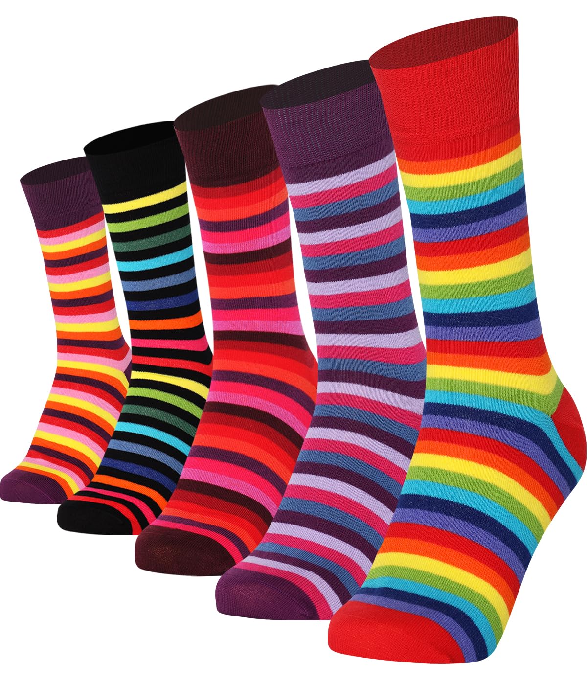 Men Socks 5 Pairs Multipack Mid Calf Casual Dress Patterned Seamless Toe Colourful Cotton Crew Socks