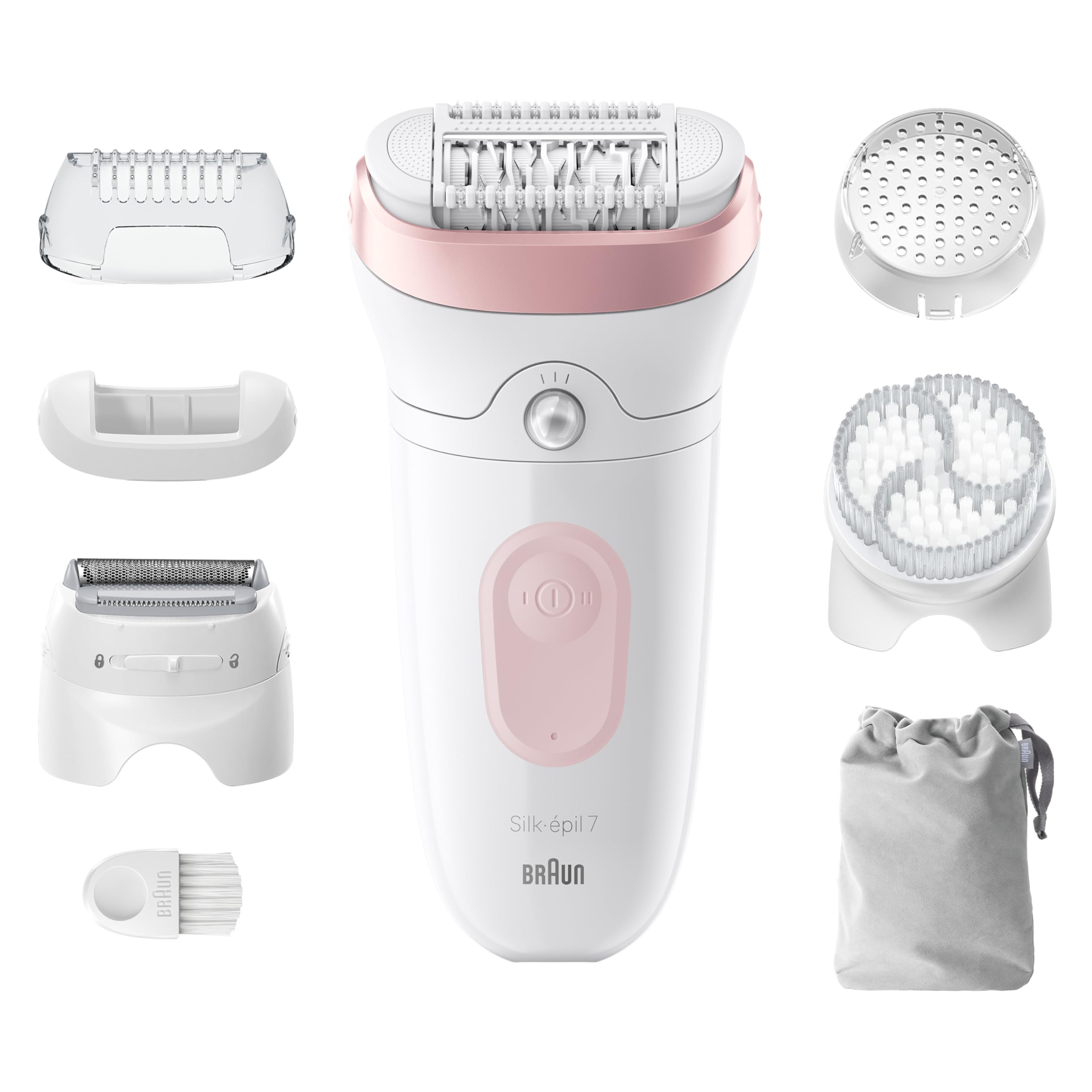 Braun Silk·épil 7 Wet & Dry Epilierer SE7‑060 - 40 Pinzetten, SmartLight, wiederaufladbar, für empfindliche Haut, inklusive Scherkopf, Trimmerkappe, Reinigungsbürste - Haarentfernung für Beine, Arme