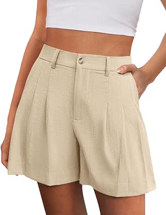 PrettyGarden Women's Casual Summer High Waist Zipper Button Pleated Shorts