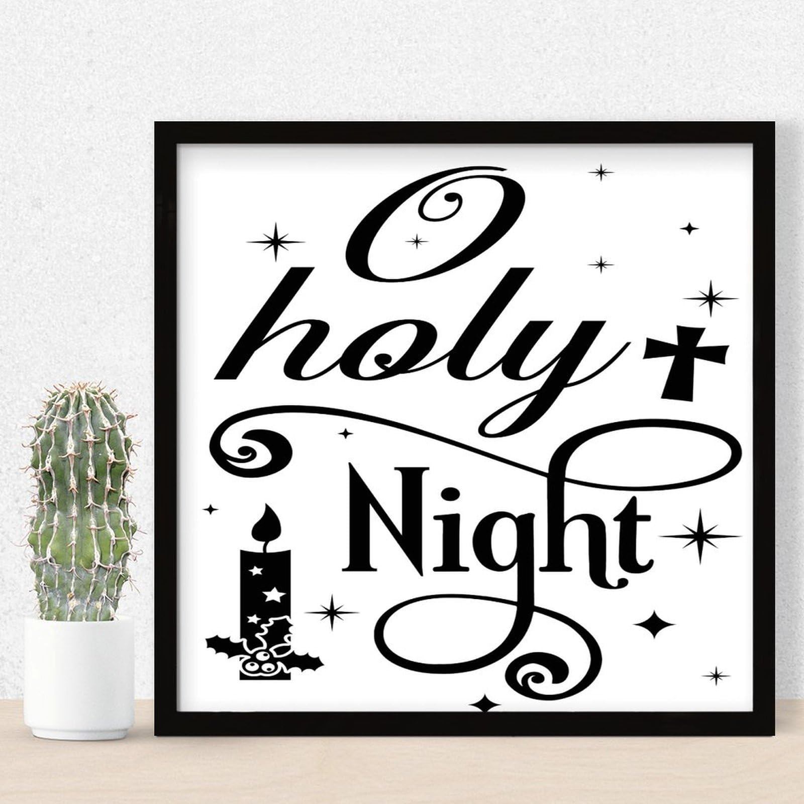 Panneau bois O Holy Night crèche de Noël vintage cadre 30x30 cm