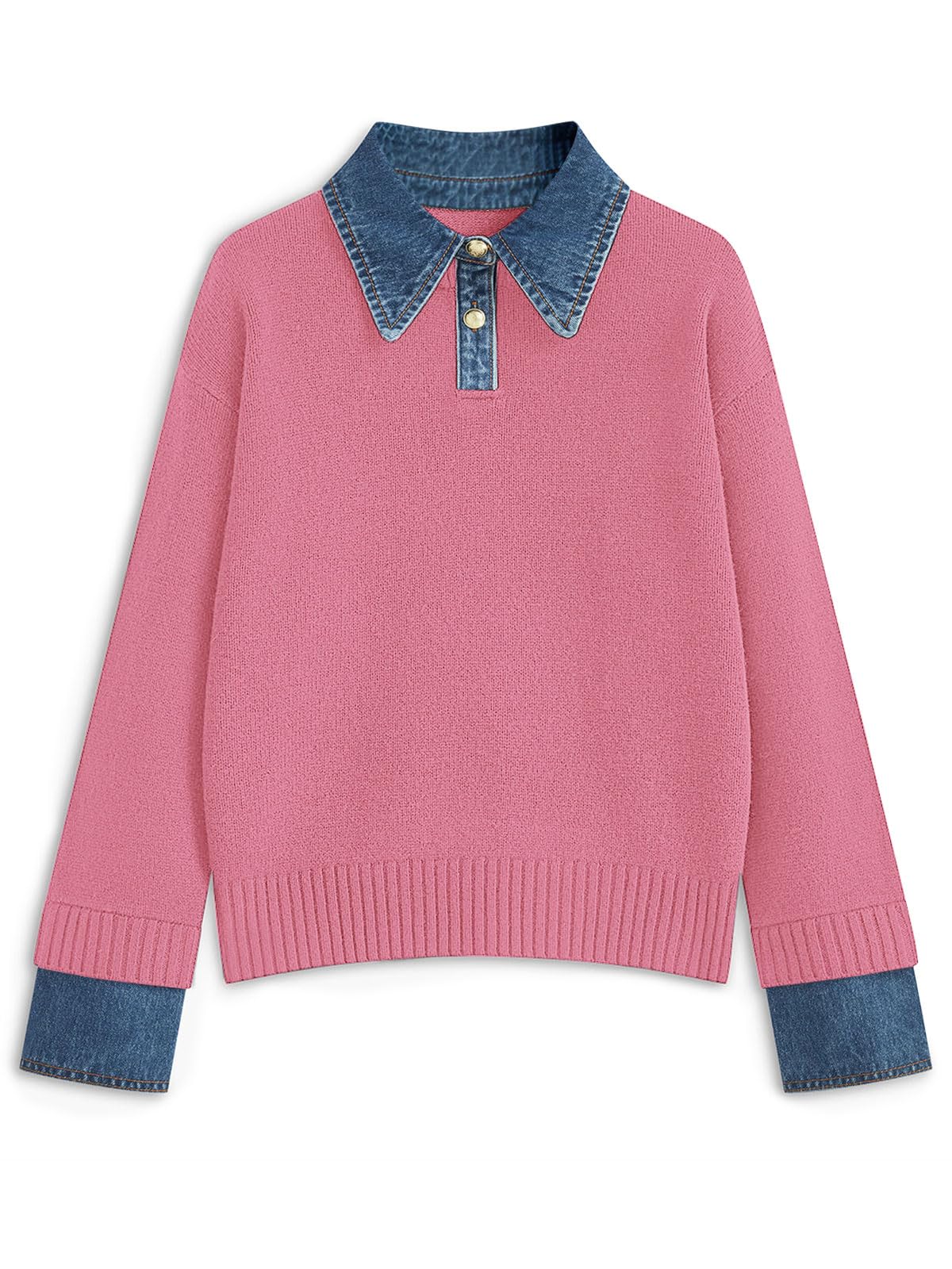 Womens Oversized Sweater Cozy Chunky Long Sleeve Mock Turtleneck V Neck Button Down Denim Polo Pullover Tunic Sweaters