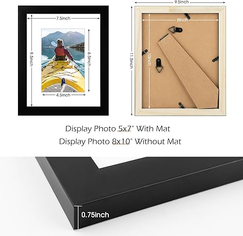 Vista 3 de Golden State Art, Marco de fotos negro de 8 x 10 pulgadas, madera, vidrio real y paspartú blanco para fotos de 5 x 7 pulgadas