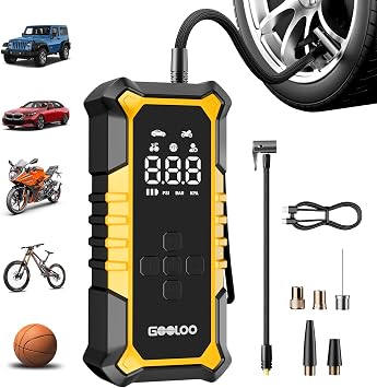 GOOLOO A6 Gear 160 PSI Tire Inflator Portable Air Compressor, 7500mAh Cordless Tire Inflator with Digital Pressure Gauge &LED Light, 3X Faster Air Pump for Car Tires, Motorcycles, Bike, Balls