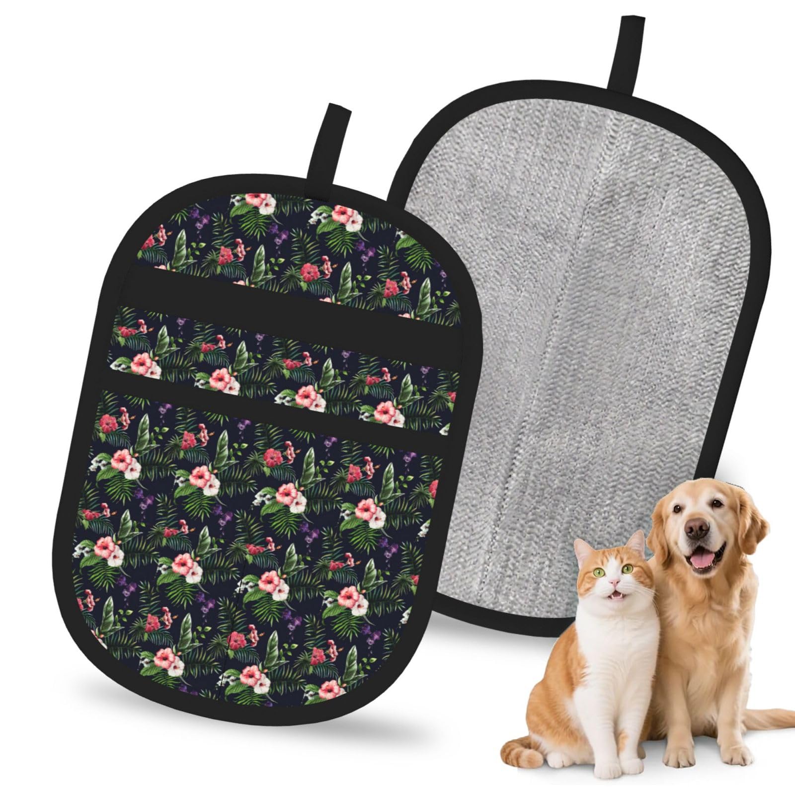 Florals Print Pet Hair Remover Gloves Grooming Cleaning Accessory Reusable Deshedding Tool