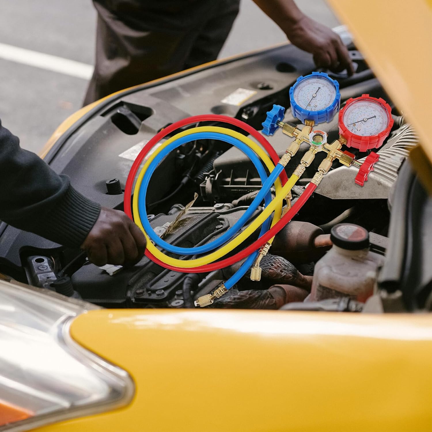 Meter and Charging Hose Set for Car Conditioner HVAC Tool with Refrigerating Table and Fluoride Gauge for Automotive Ac Maintenance