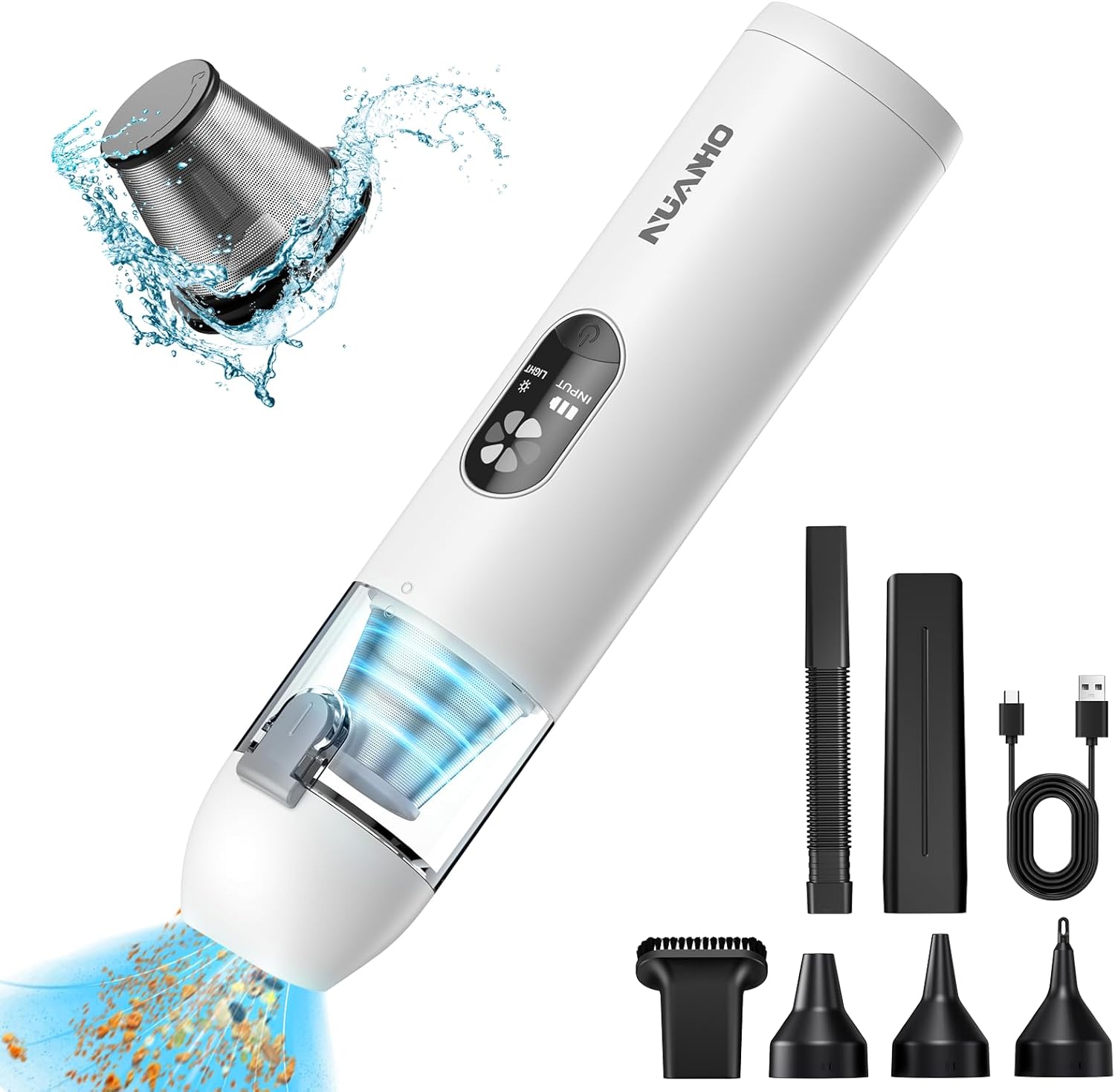 Portable Car Vacuum, High Power 15000Pa Lightweight Cordless Mini Handheld Vacuum Cleaner for Car, Home, Office (A2 White)