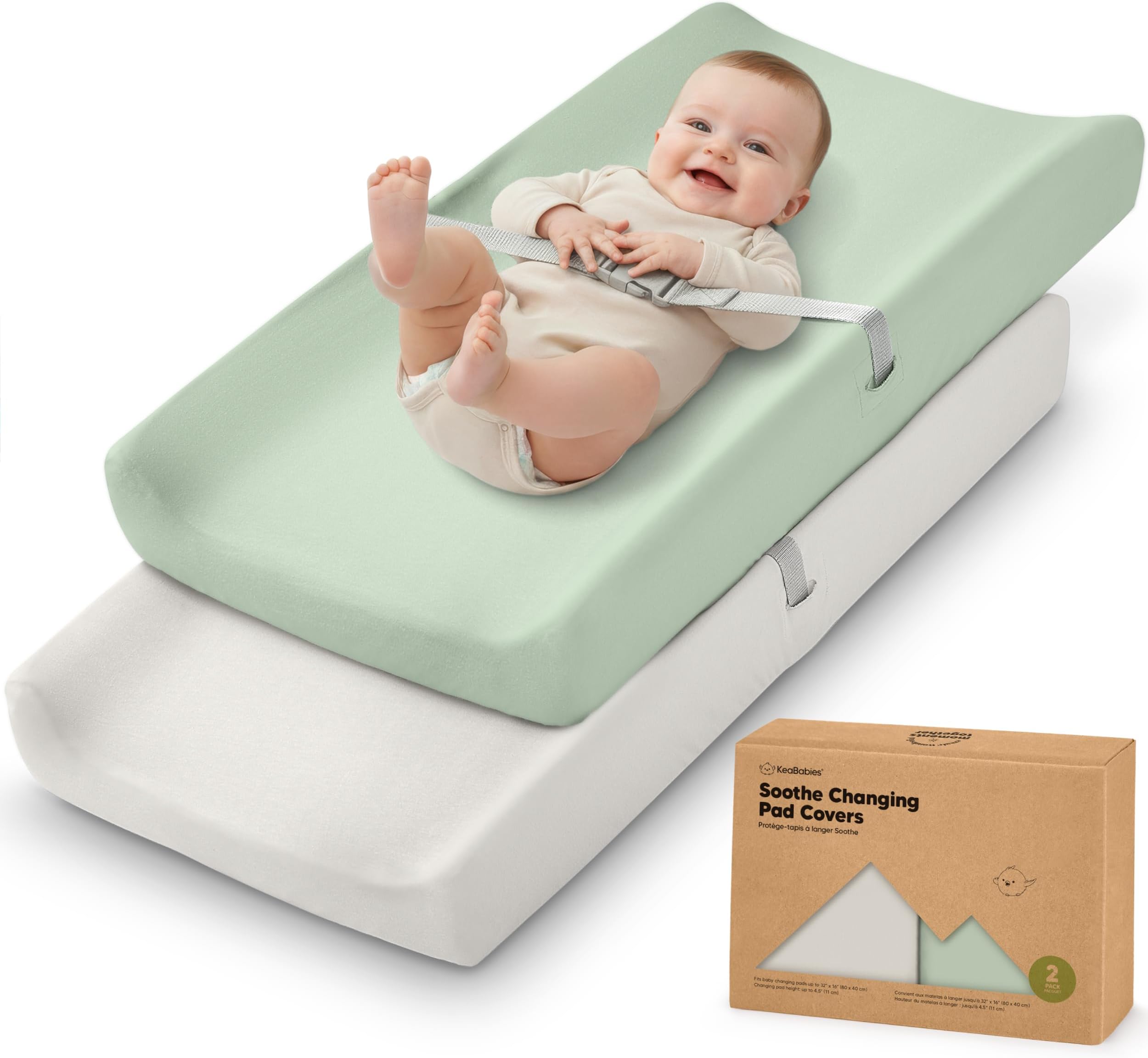 2-Pack Organic Changing Pad Covers for Girl, Boy, Neutral - 100% Cotton Changing Table Pad Cover, Soft Baby Nursery Diaper Changing Pad Sheets, Contour Changing Pads Liners, Change Pad Cover (Sage)