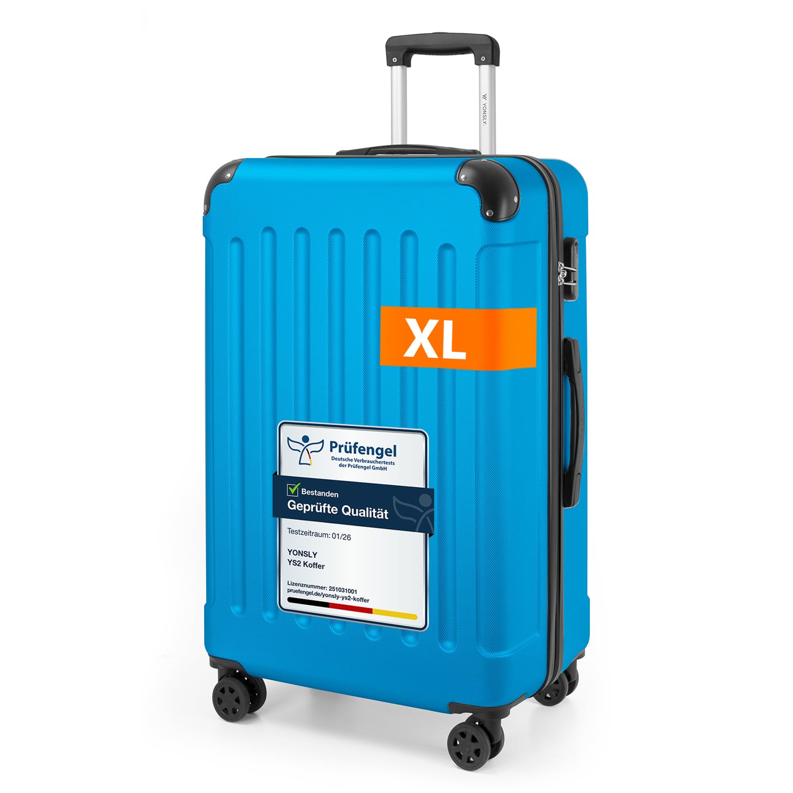 YONSLY Gepäck Reisekoffer, Trolley Rollkoffer Handgepäck, Hartschalenreisekoffer mit 360° Lenkrollen, Zahlenschloss, Mehrstufiger Teleskopgriff